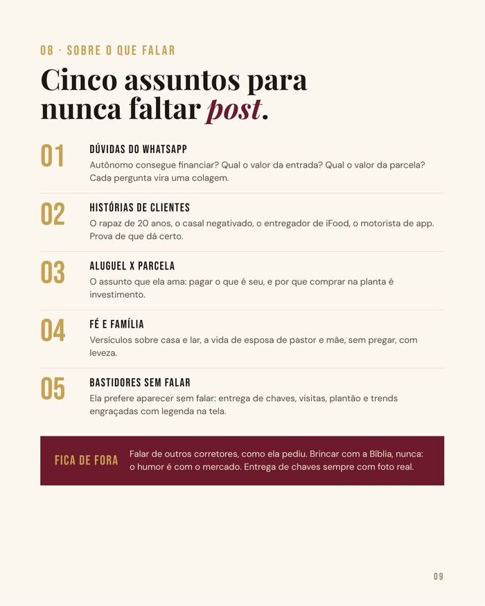 Página do guia: assuntos para postar